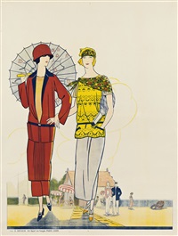 [WOMEN WITH PARASOL & TENNIS RACKET], 1922